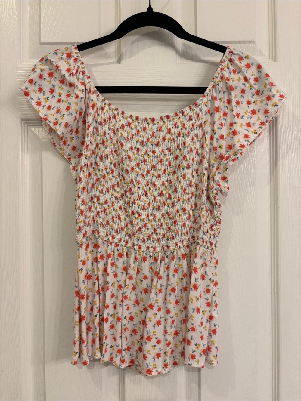 Smocked Floral Peplum Top